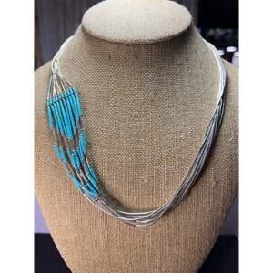 Southwest style liquid silver heishi turquoise 10 strand necklace